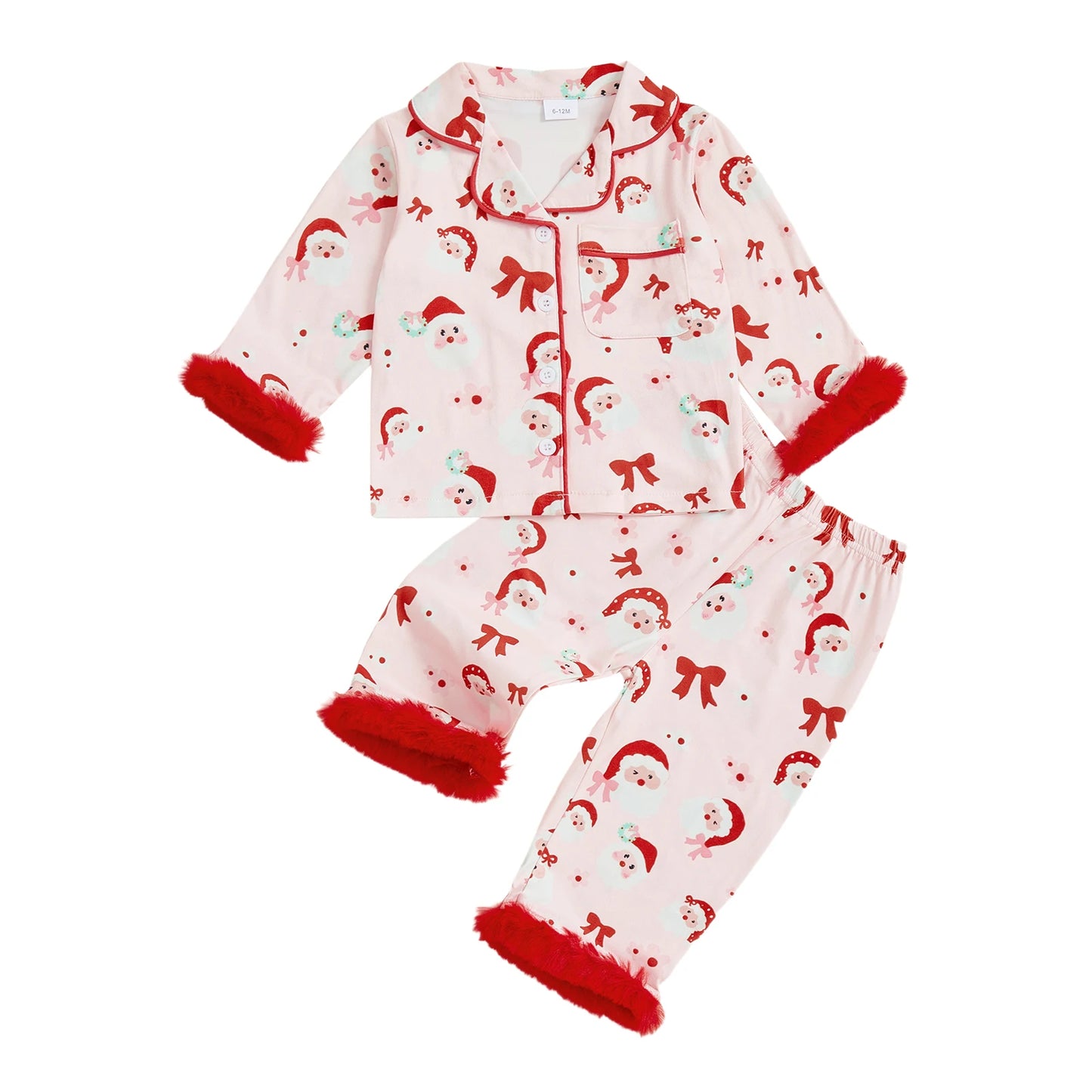 Cute Toddler Reindeer Pajama Set with Matching Hat and Fuzzy Trim - Long Sleeve Tops and Elastic Waist Pants for Girls