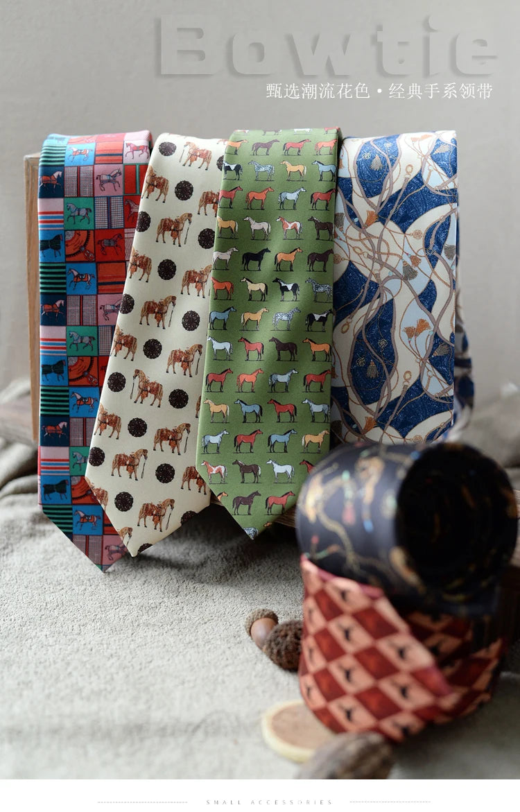 8cm Width New Design Printed Neckties Retro Anchor Animal Green Brown Neck Ties For Men Daily Wear Shirt Tuxedo Accessories Gift