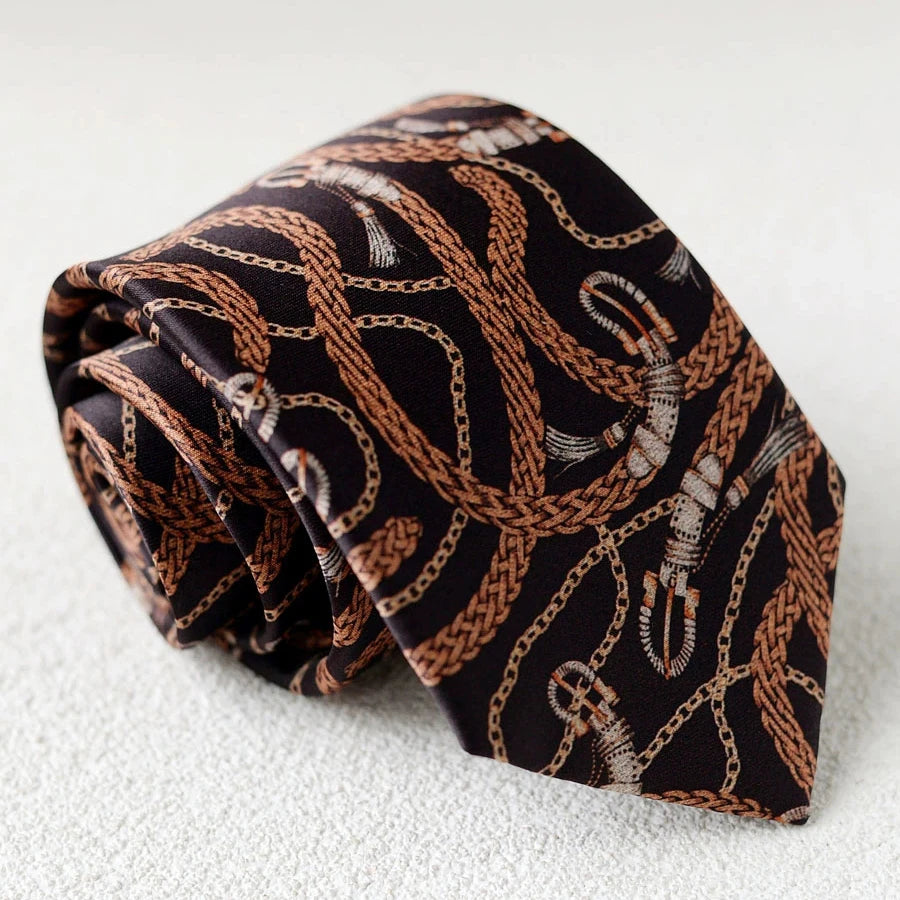 8cm Width New Design Printed Neckties Retro Anchor Animal Green Brown Neck Ties For Men Daily Wear Shirt Tuxedo Accessories Gift