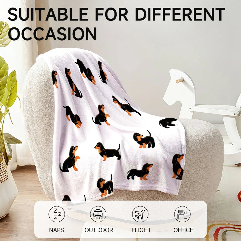 A Dachshund dog flannel blanket, soft and comfortable plush cute puppy, suitable for bedroom living room sofa sofa holiday gift