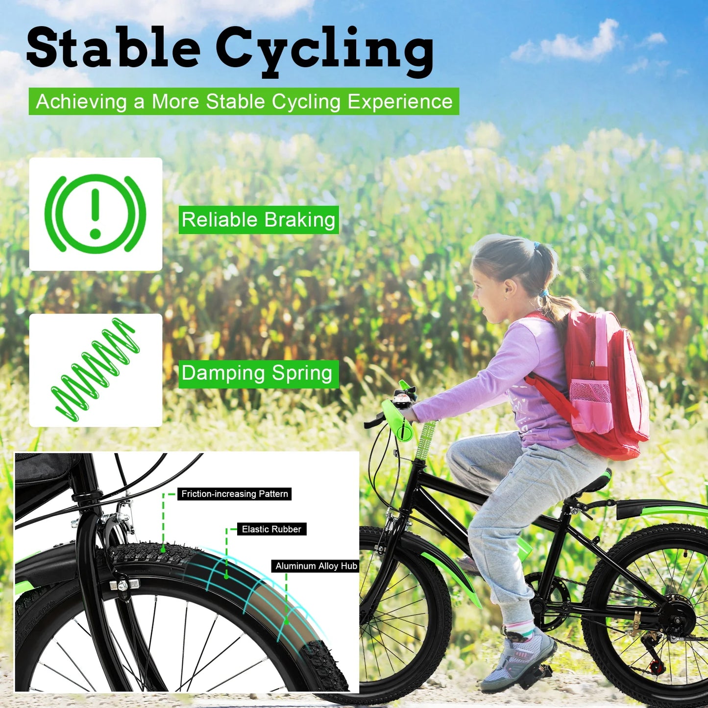 20-Inch 7-Speed Mountain Bike . Kids Bicycle with Adjustable Seat, Front Suspension & Dual Disc Brakes
