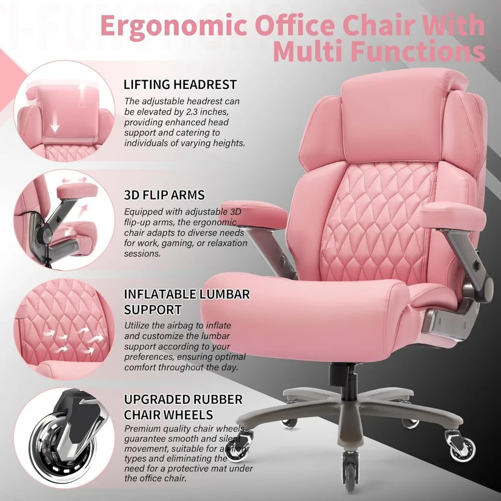 Big and Tall Office Chair 700lbs - Adjustable Headrest&Lumbar Support, 3D Flip Arms, Large Wheels &Heavy Duty Metal Base, Ergono
