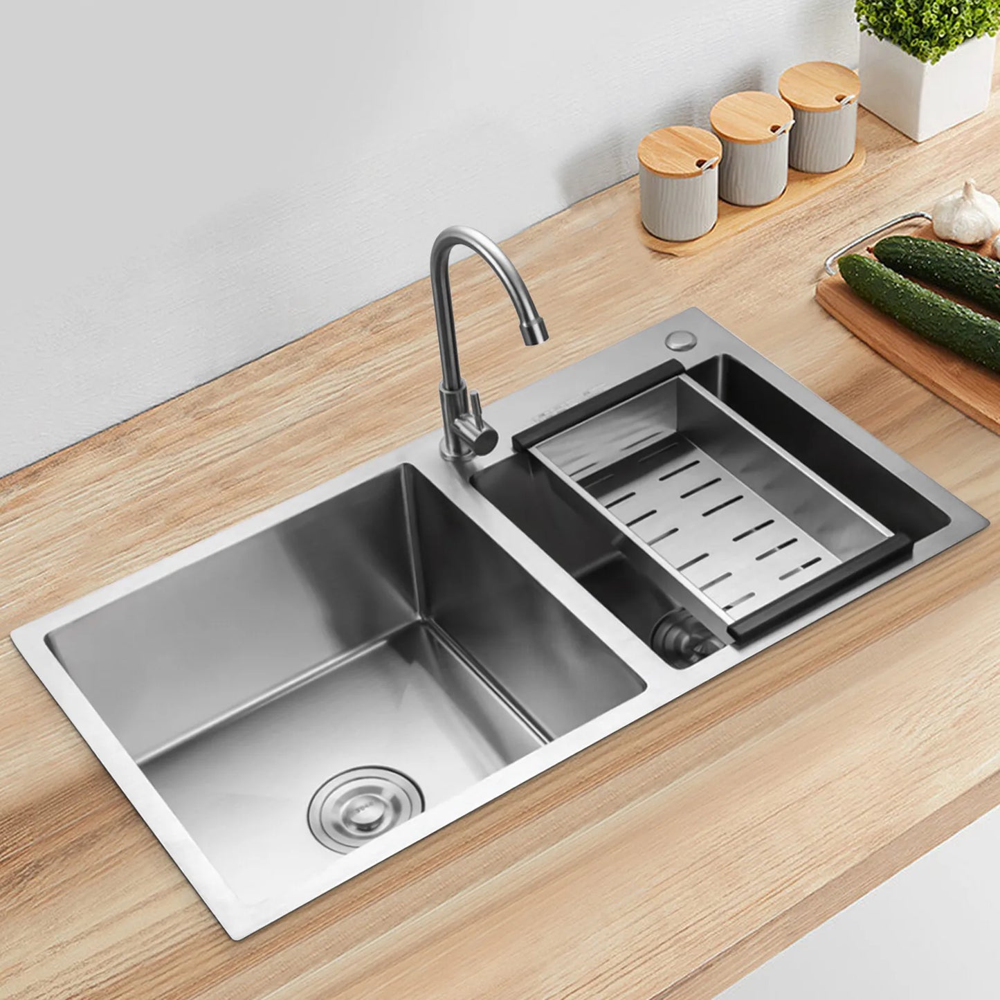 Stainless Steel Double Bowl Drop In Kitchen Sink with Noise Reduction and Deep Basins  Description