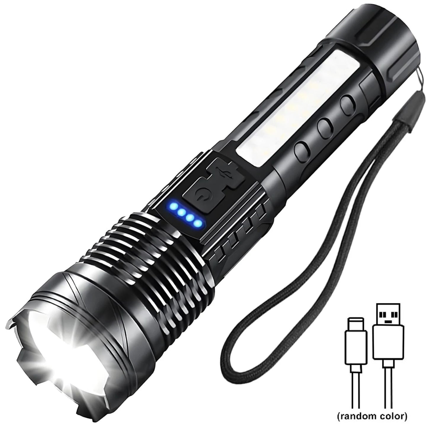 Rechargeable Tactical LED Flashlight .7 Modes, Zoomable Beam & USB Charging