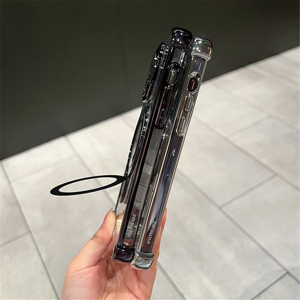 Magnetic Ring Holder Phone Case.  Shockproof Clear Cover with MagSafe Stand Grip