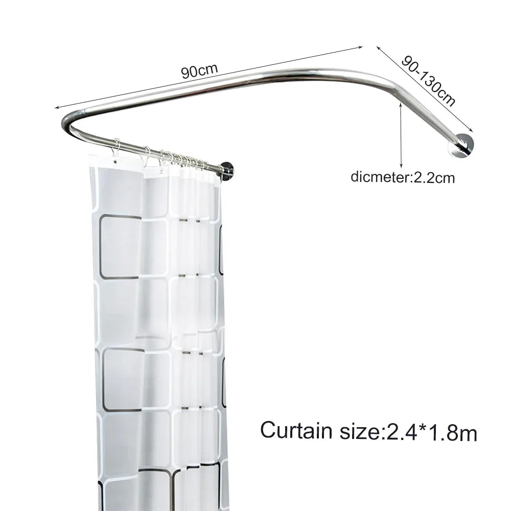 Stainless Steel Shower Curtain Rod U Shaped Adjustable