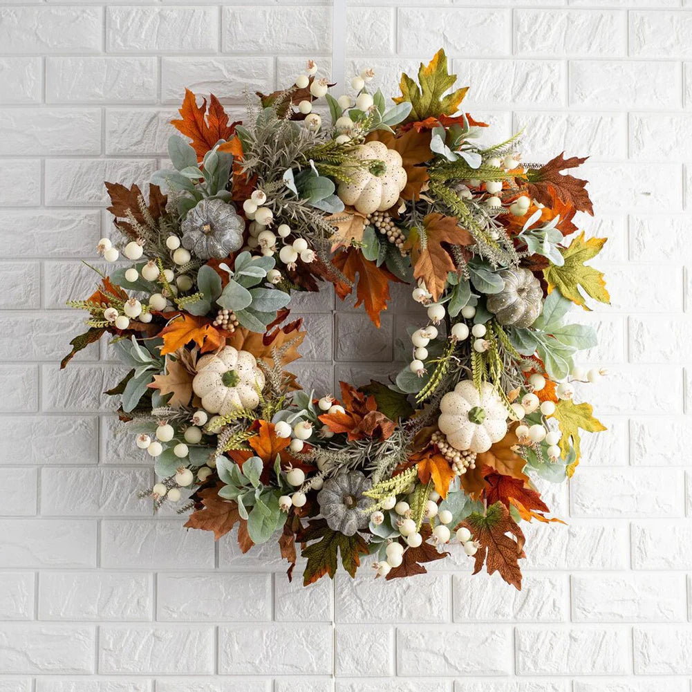35/40cm Fall Front Door Wreath Festival Theme Pumpkin Berry Garland Window Hanging Garland for Home Porch Wall Decor