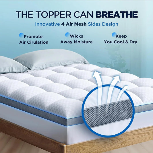 Premium Memory Foam Mattress Topper Queen for Ultra Comfort 2Inch Plush Pillow Top Queen Mattress Topper with Breathable Air