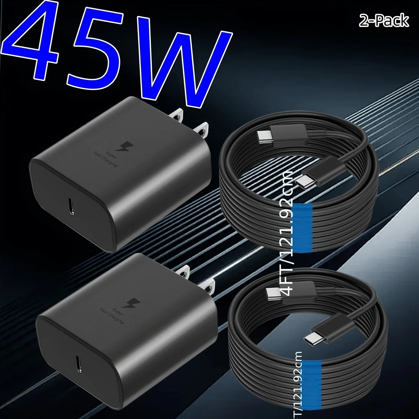 45W Super Fast USB-C Wall Charger with 4FT Type-C Cable – Fast Charging Adapter for Samsung Galaxy S23 Ultra, S23+, S23, S22 Series & More