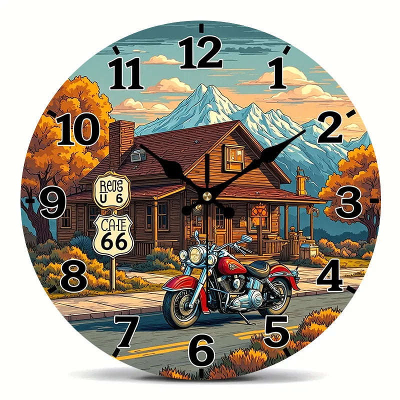 Route 66 Vintage-Style Wall Clock – Colorful Retro Road Trip Décor