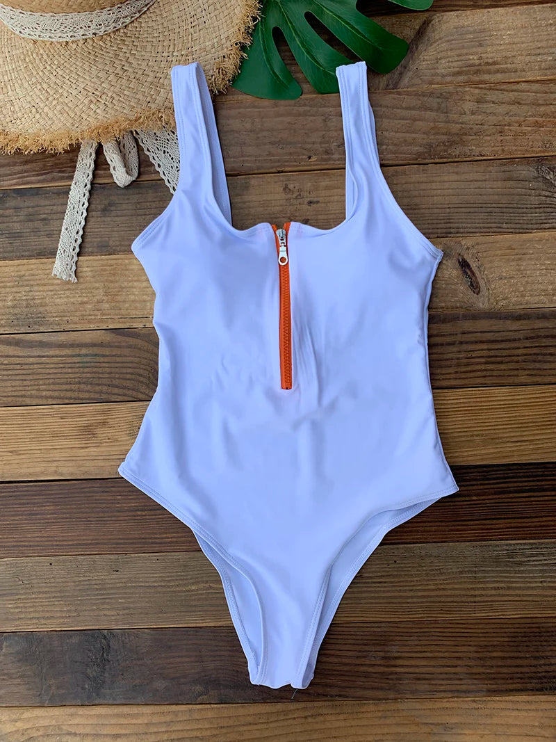 Women’s Zip Front One-Piece Swimsuit | Athletic Monokini Bathing Suit | Quick-Dry Beach Swimwear  Description