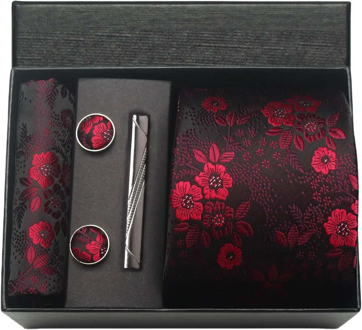 Luxury 100% Silk Paisley Floral Men’s Necktie Set | Business Tie with Matching Pocket Square & Formal Accessories