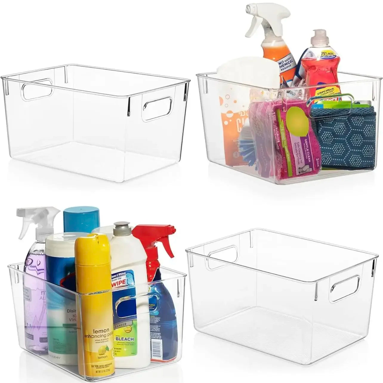 4 Pack Clear Plastic Storage Bins, Pantry Organizers and Storage Containers Fridge Organizer Bins Kitchen Cabinet Organizer