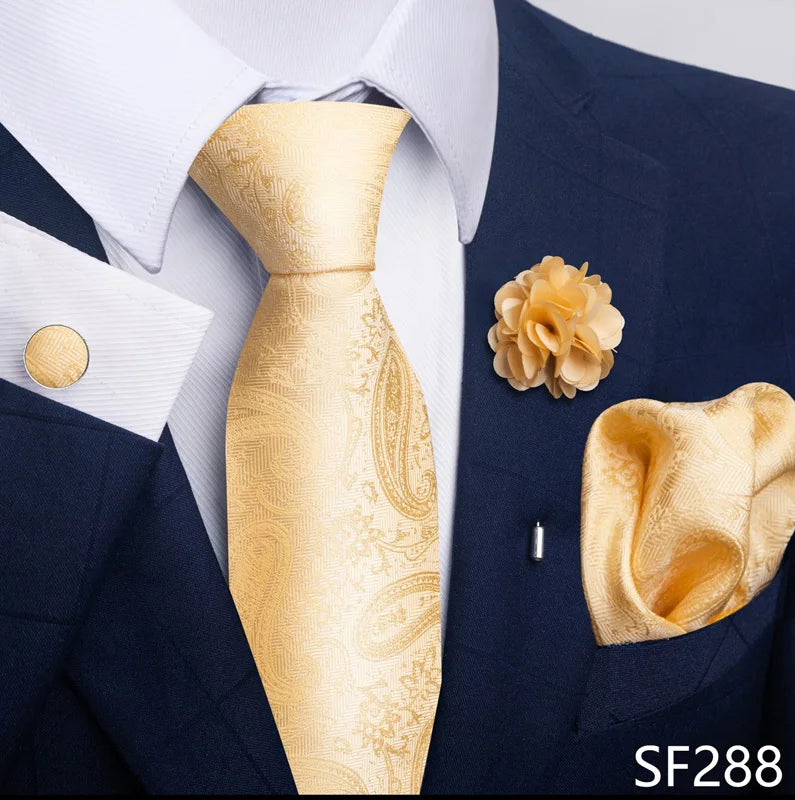Luxury Green Floral Men’s Necktie Set .Tie, Pocket Square & Cufflinks