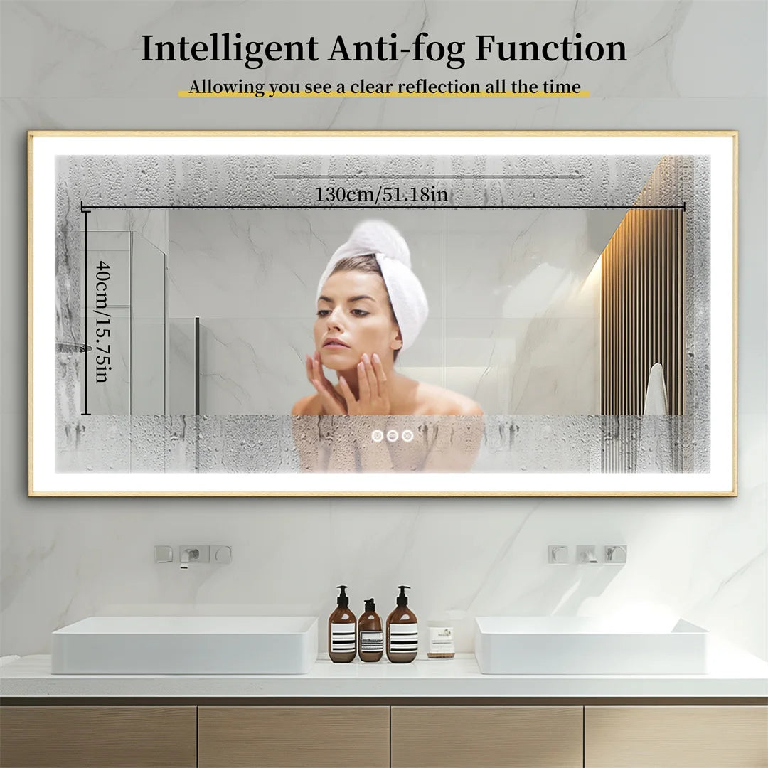 LUVODI Large Gold Framed Bathroom Mirror Fogless Smart Touch Illuminate Full Body Dressing Mirror