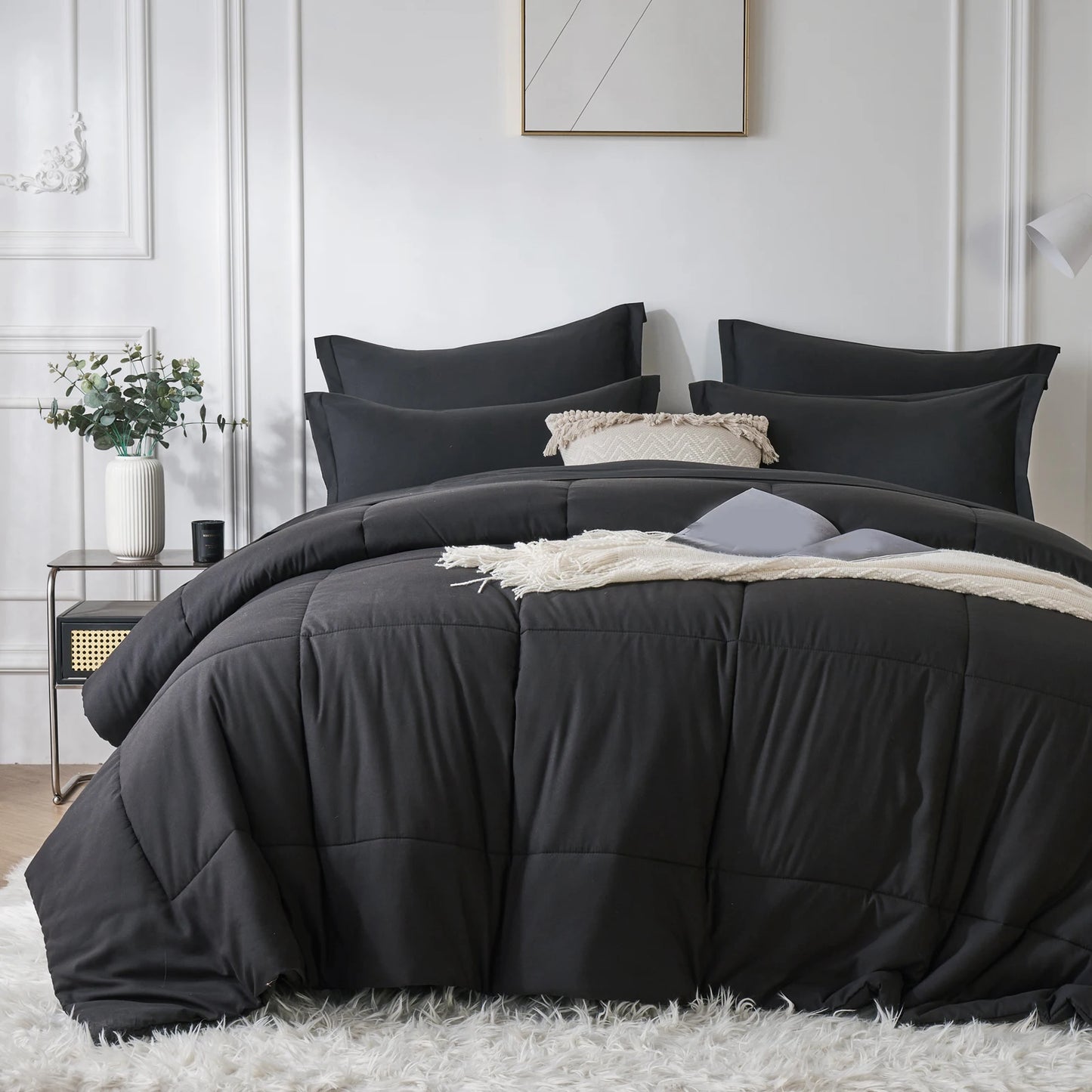 7 Piece Bed In A Bag Comforter Set Queen, Stylish solid geometry   Comforter And Sheet,Pillowcase Set, ideal gift
