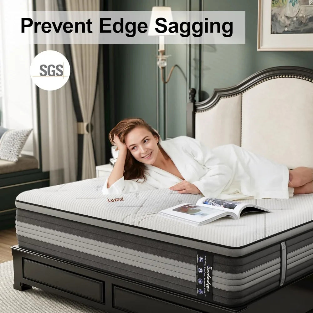 Hybrid Mattress Queen Size - 14 Inch Memory Foam Mattress with Pocket Coils for Motion Isolation Medium Soft Enhanced Edge Suppo