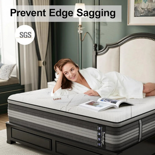 Hybrid Mattress Queen Size - 14 Inch Memory Foam Mattress with Pocket Coils for Motion Isolation Medium Soft Enhanced Edge Suppo