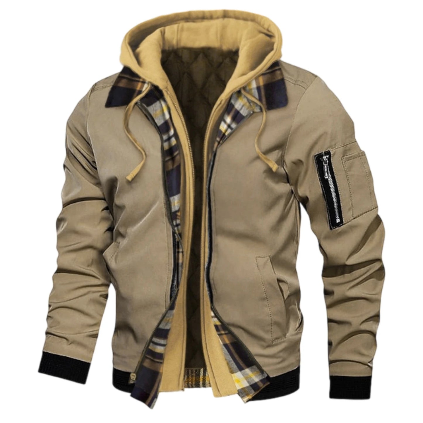 Mens Winter Hooded Jacket Casual Two Piece Style Warm Zip Up Coat