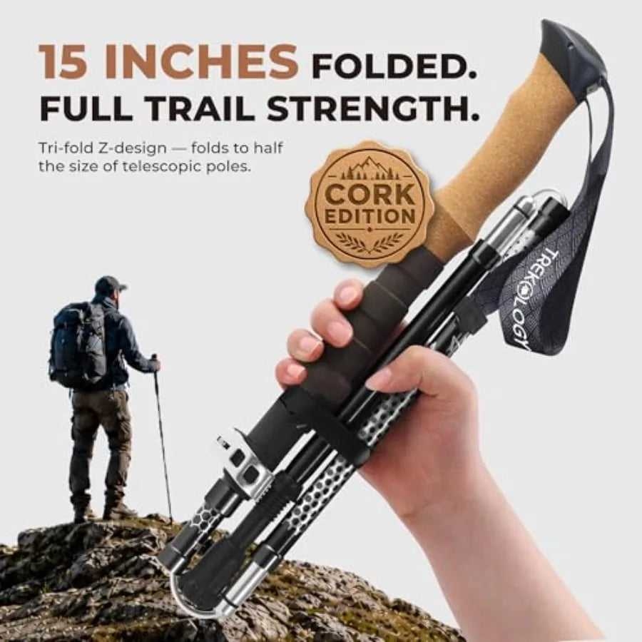 Trek-Z 2.0 Cork Trekking Pole Set – Lightweight Folding Hiking Poles for Hiking, Backpacking & Trail Walking