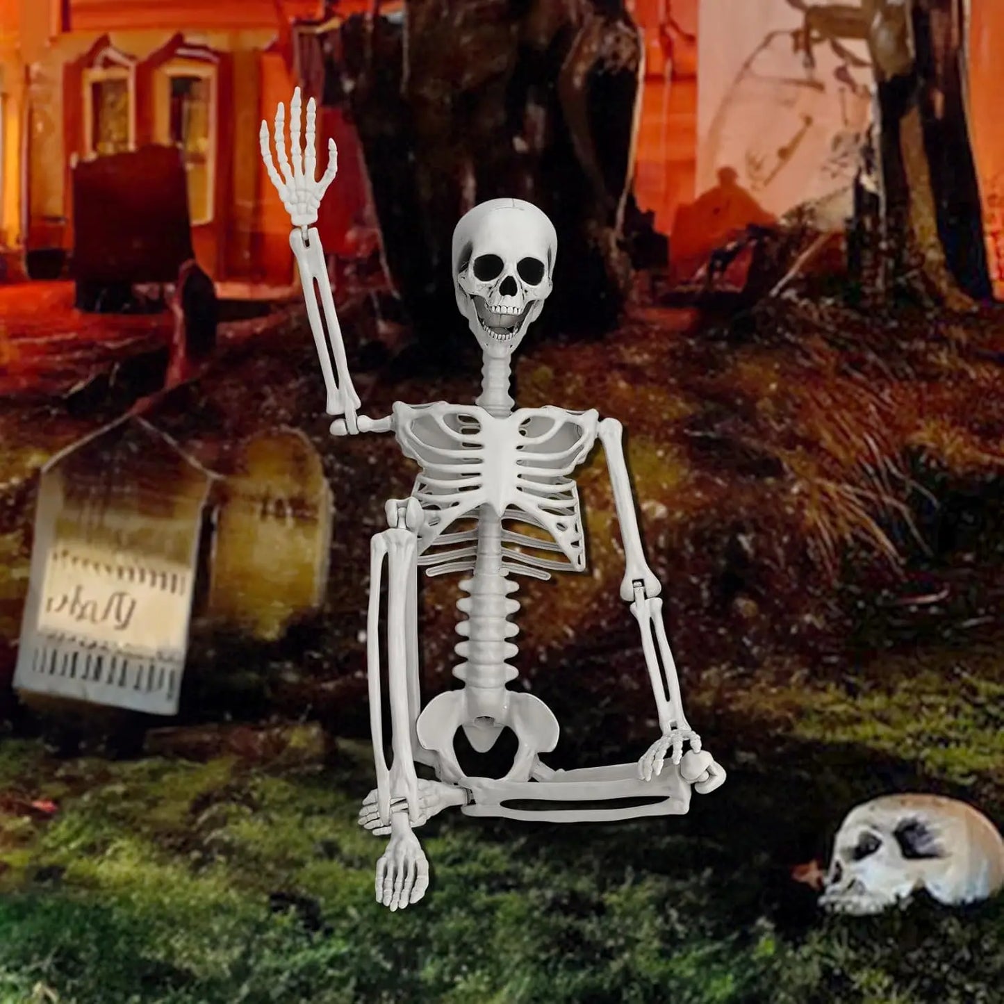 36" Skeleton Halloween Decor, 3FT Posable Halloween Skeleton Decorations, Realistic Full Body Plastic Skeleton for Halloween