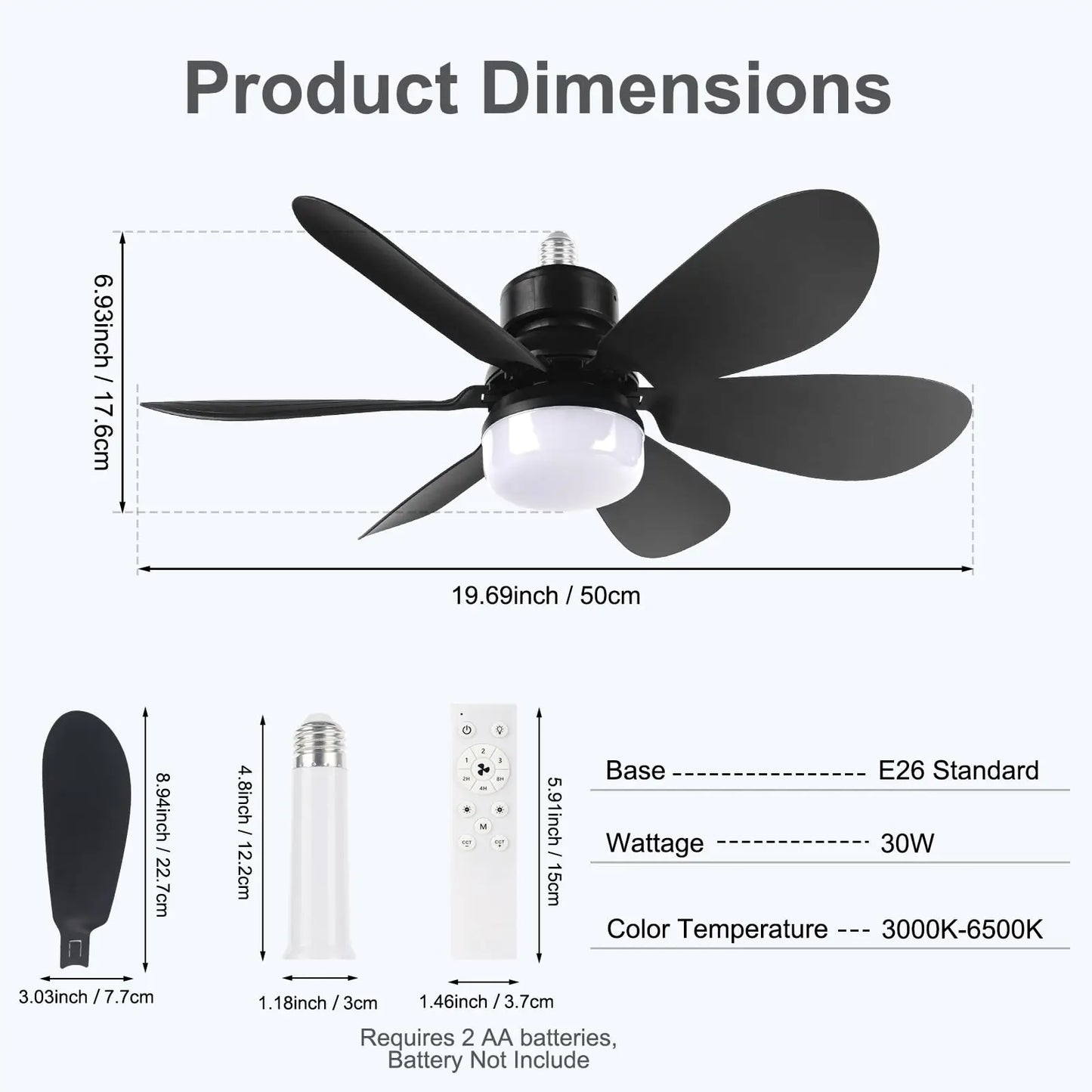 Ceiling Fans with Light Low Profile LED Socket Fan Lamps 3 Colors Dimmable Lighting for Bedroom Kitchen Garage Living Room
