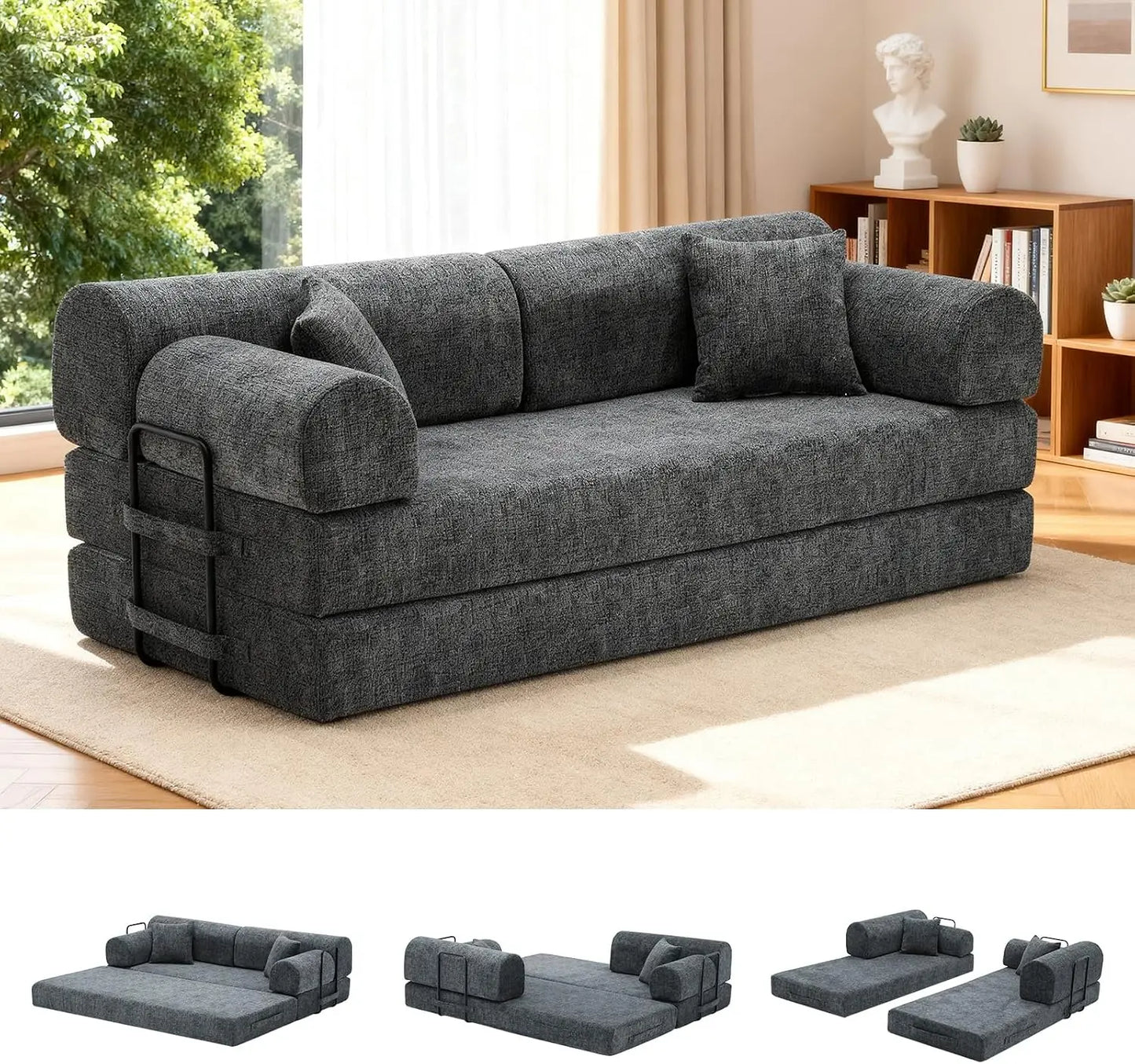 78.8-Inch Convertible Futon Sofa Bed with High Back