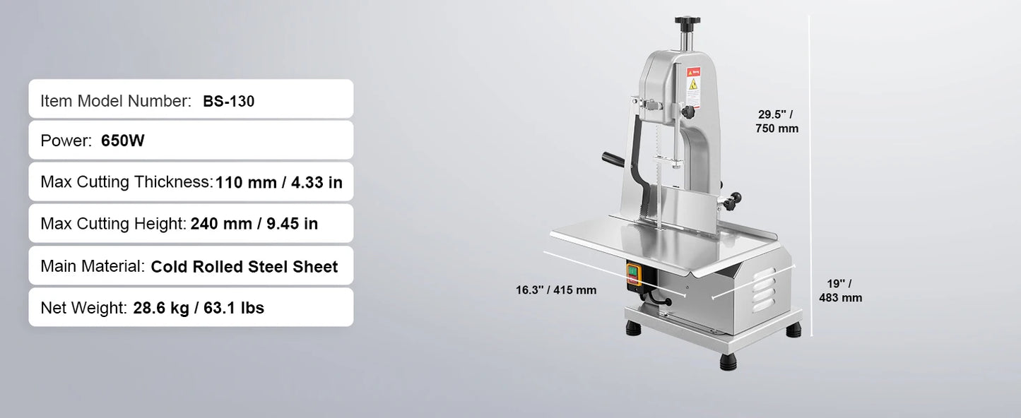 SucceBuy Commercial Electric Meat Bandsaw 650W 1800W Stainless Steel Countertop Bone Sawing Machine Frozen Fish Cutter for Pork
