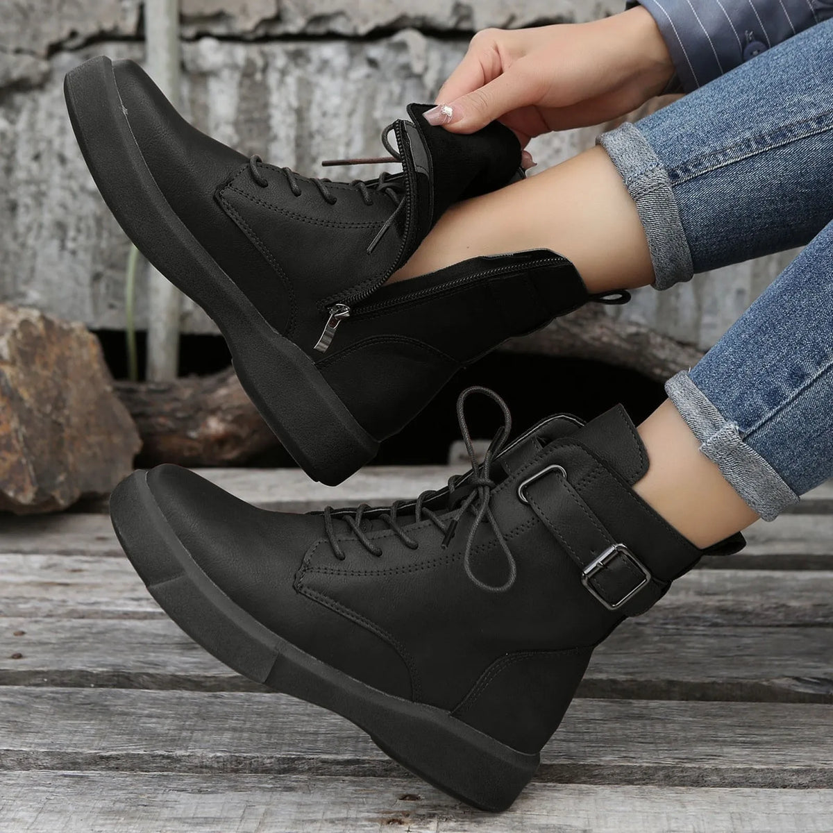 Women’s Lace-Up Ankle Boots | Buckle Detail Casual Boots