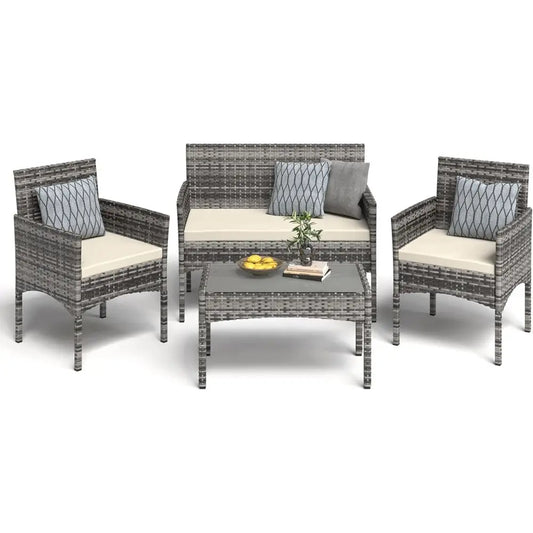 4 Piece Outdoor Wicker Patio Furniture Set