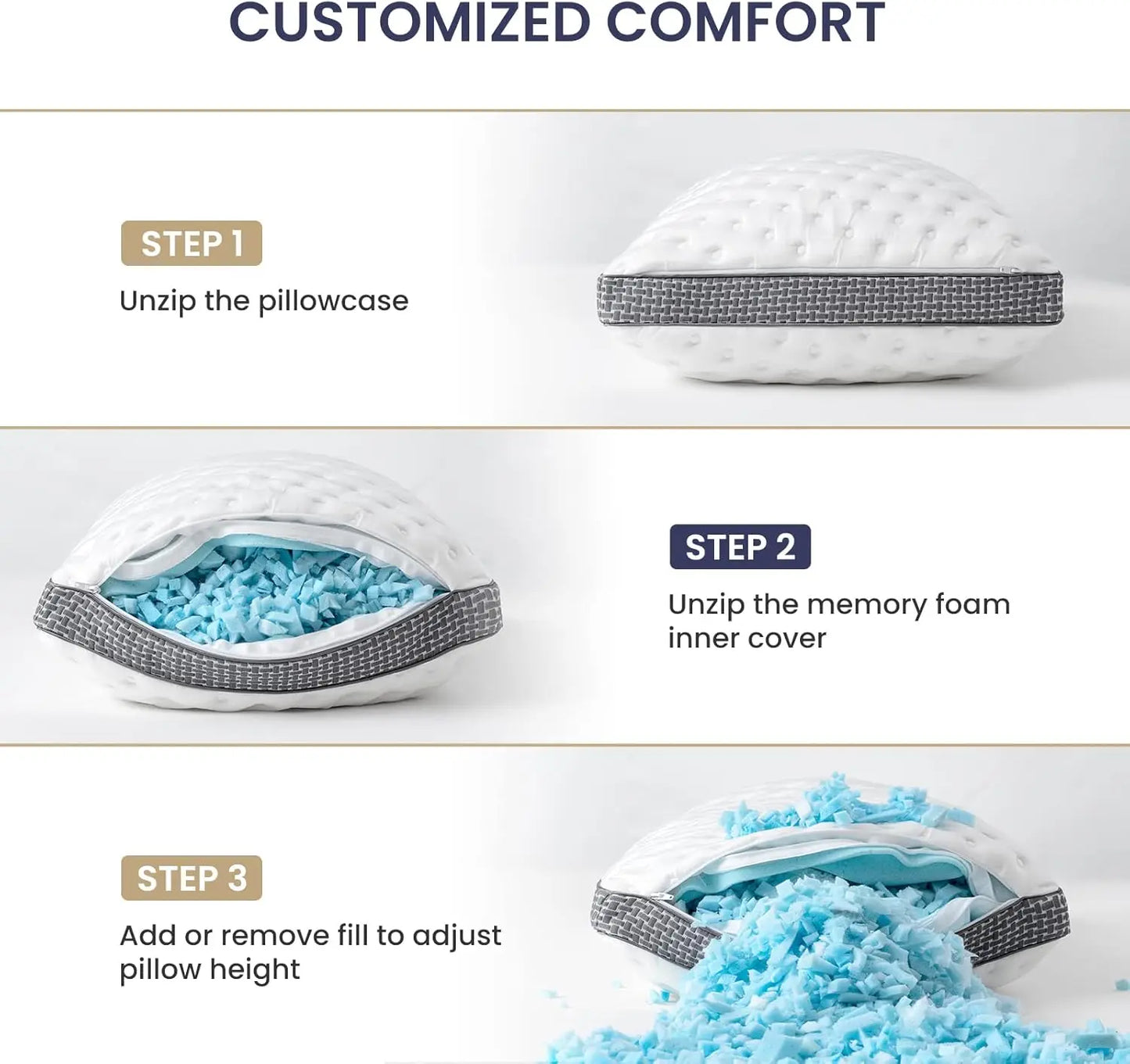 BedStory Cooling Gel Memory Foam Pillows Queen Size Set 2