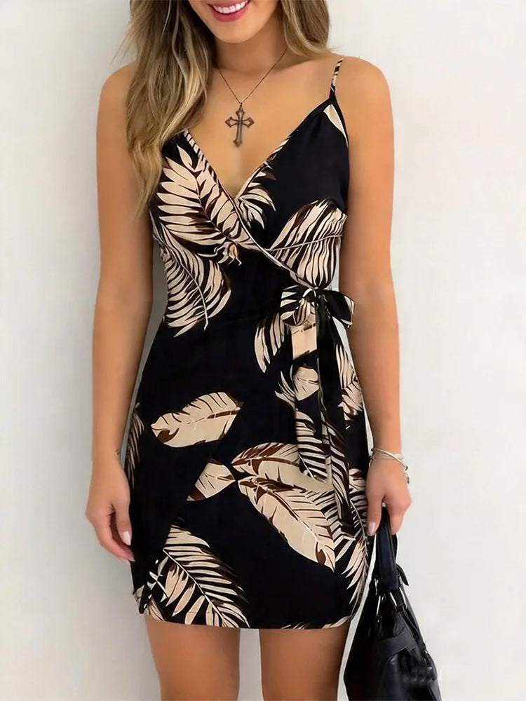 Women’s Floral Spaghetti Strap Tie Front Mini Dress | Lightweight Summer Sundress