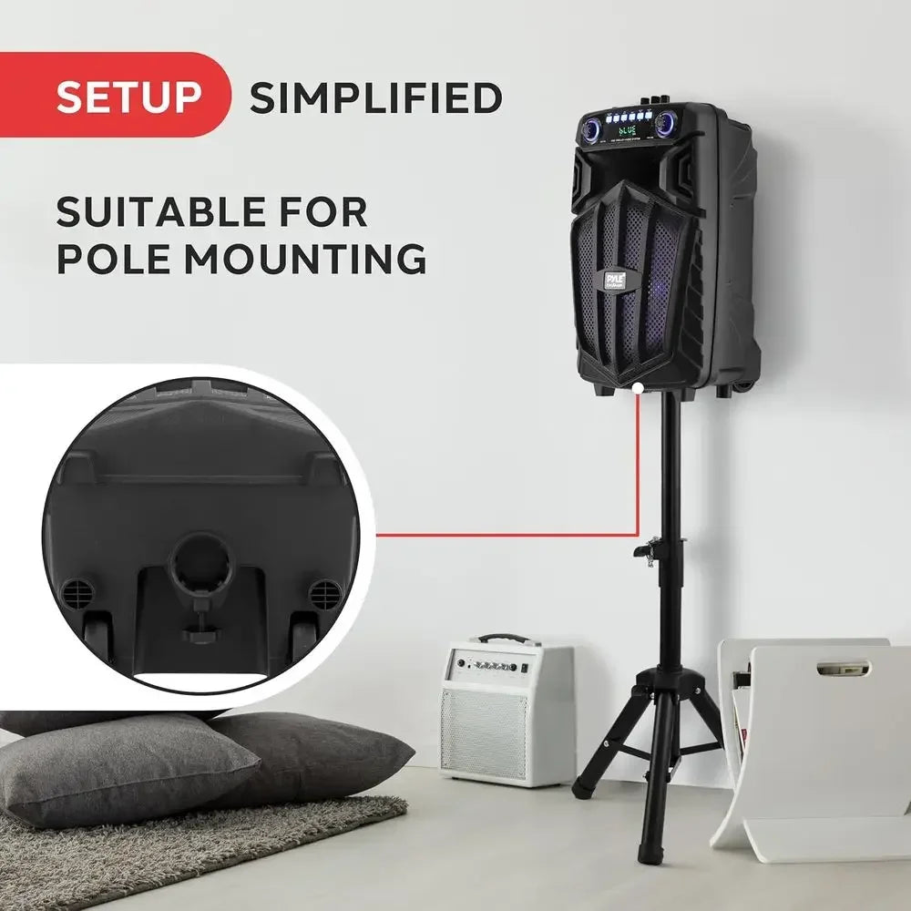 680W Portable Bluetooth PA Speaker with 10 Inch Woofer, Rechargeable Battery, Wireless Microphone & RGB Party Lights