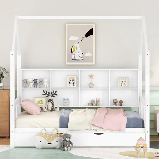 Harper And Bright Twin Size House Bed With Trundle Shelf