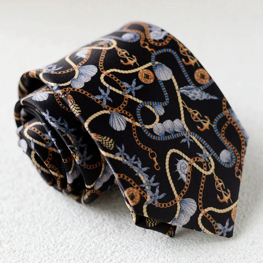 8cm Width New Design Printed Neckties Retro Anchor Animal Green Brown Neck Ties For Men Daily Wear Shirt Tuxedo Accessories Gift