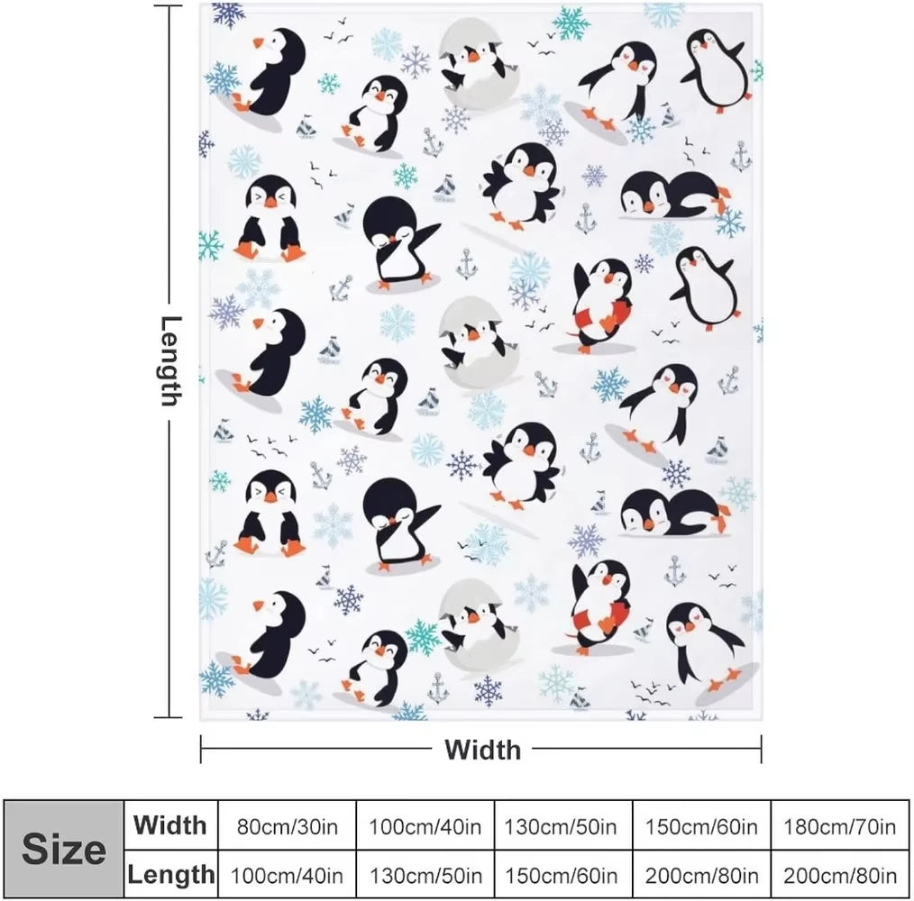 Cute Penguin Cozy Flannel Throw Blanket. Ultra Soft Animal Print Blanket
