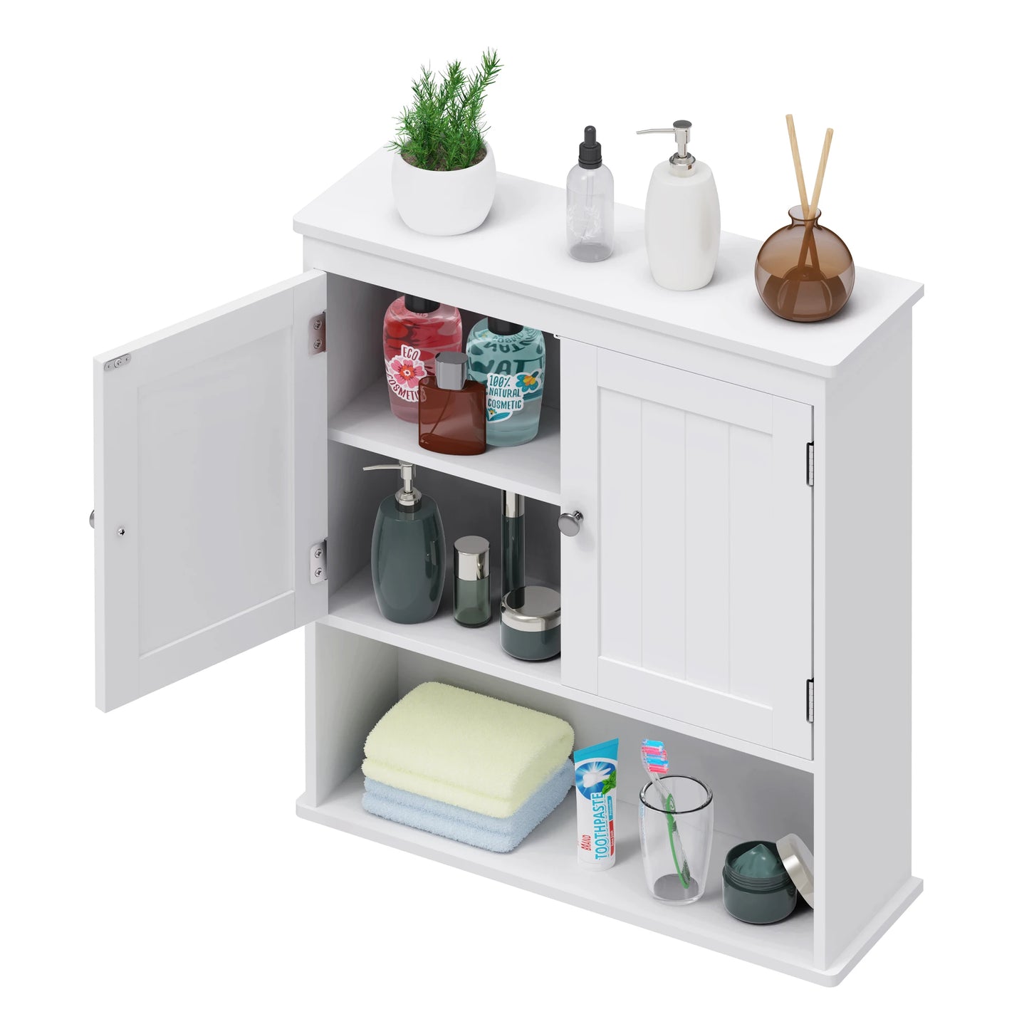 Bathroom Cabinet, Wall Mounted Storage Cabinet, Over Toilet Storage Cabinet with 2 Doors and Adjustable Shelf,White Wall Cabinet