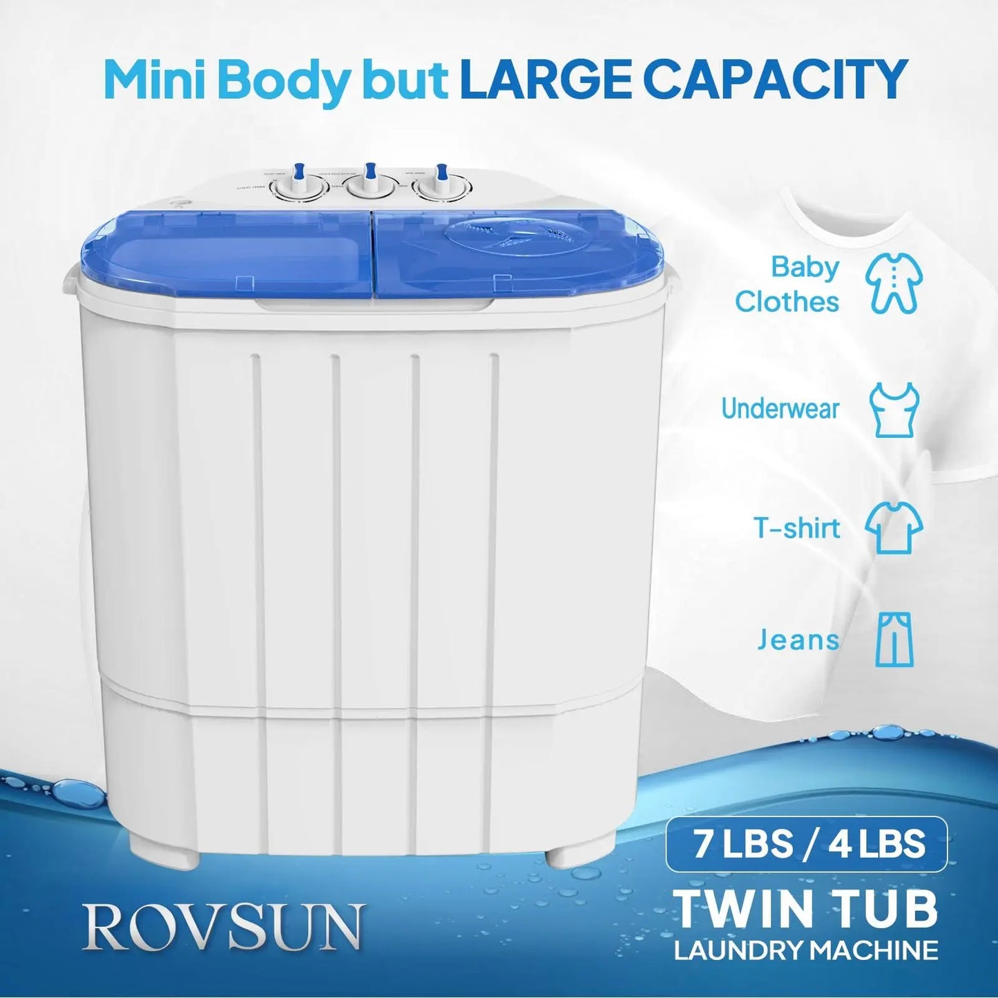 Compact Twin Tub Portable Washing Machine with Spin Dryer for Apartments, Dorms, RVs & Small Spaces