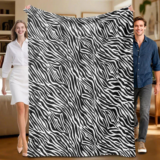 1 piece zebra print flannel blanket, black and white, soft, suitable for sofa, bed, office, all-season use.