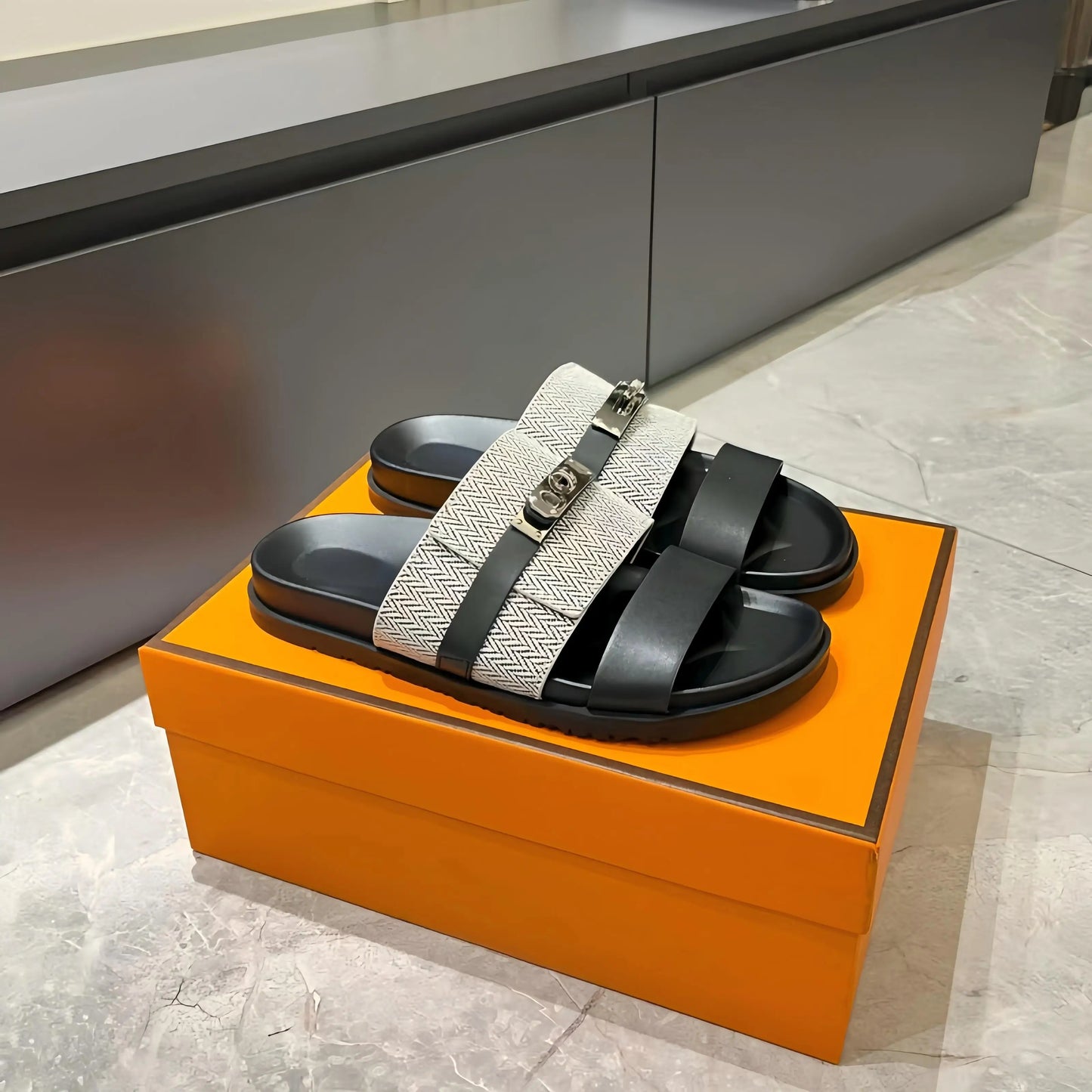Luxury Women’s Leather Buckle Slide Sandals