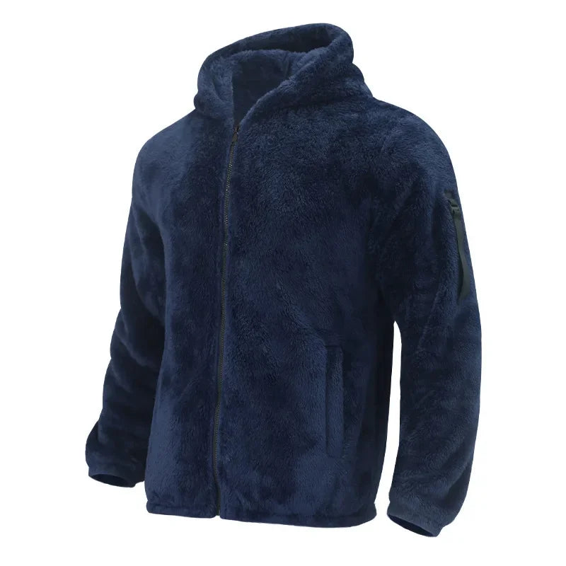 2024 Men's Autumn and Winter Double-Sided Fleece Warm Jacket  Loose Hooded Casual Jacket