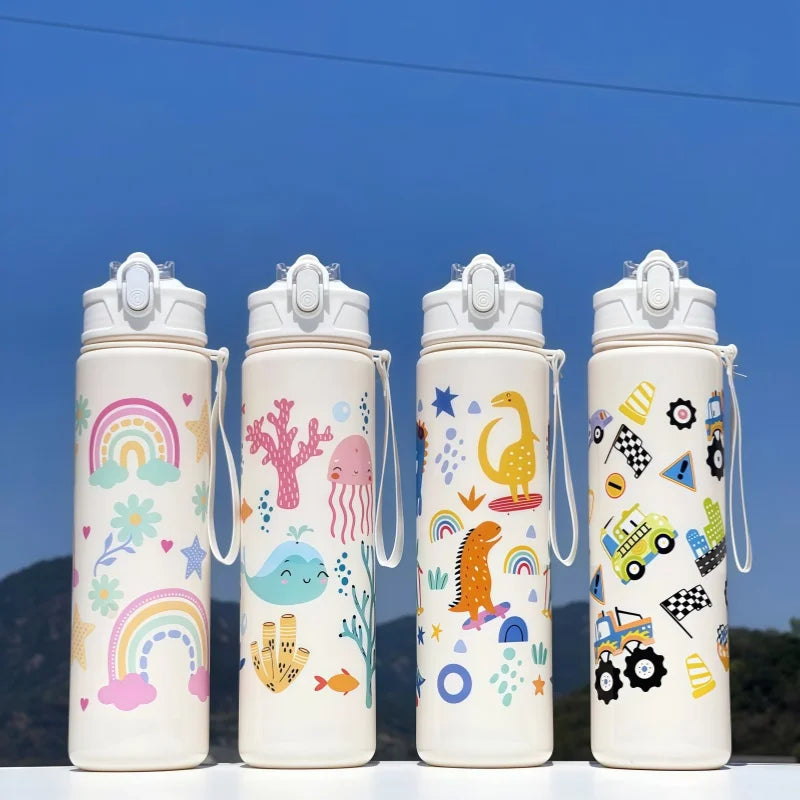 750ml Dinosaur Kids Water Bottle with Straw. Leakproof Sports & School Drinking Cup