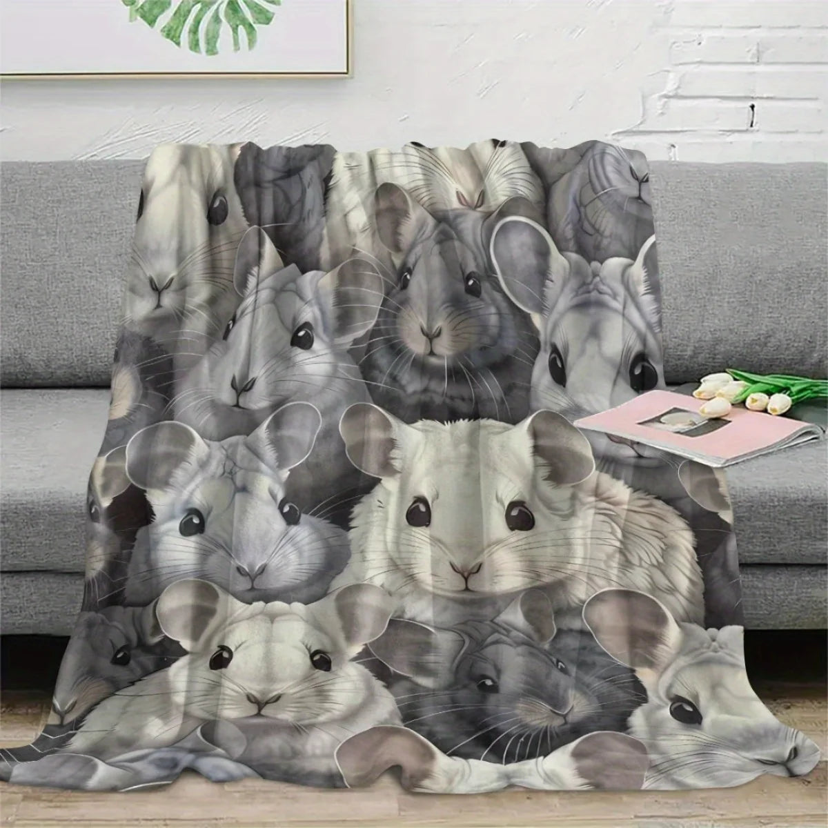 Cute Gray Hamster Flannel Throw Blanket . Ultra Soft Cozy Animal Blanket