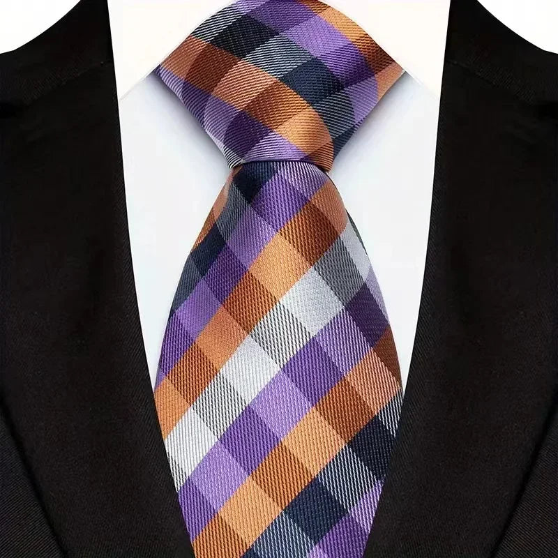 Luxury Men’s Plaid Business Necktie. Classic Checkered Jacquard Tie
