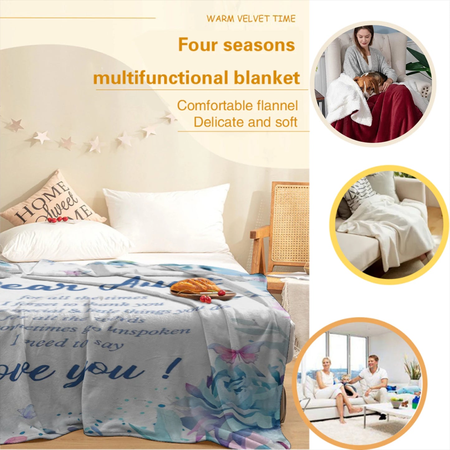 Best Aunt Gifts Printing Blanket, Soft Comfortable Flannel Throw Blanket, Lightweight Quilt, Suitable for Women, Boys, Girls, Adults Gift Blanket