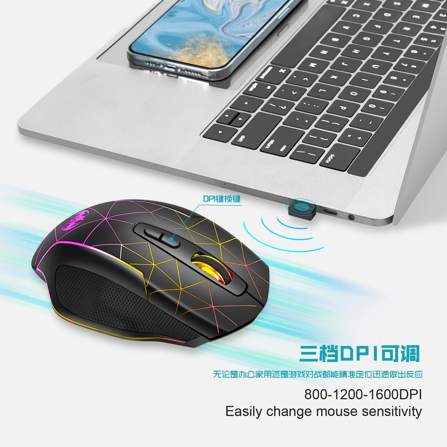 Rechargeable Wireless Gaming Mouse  Ergonomic RGB PC Mouse for Home Office & Gaming
