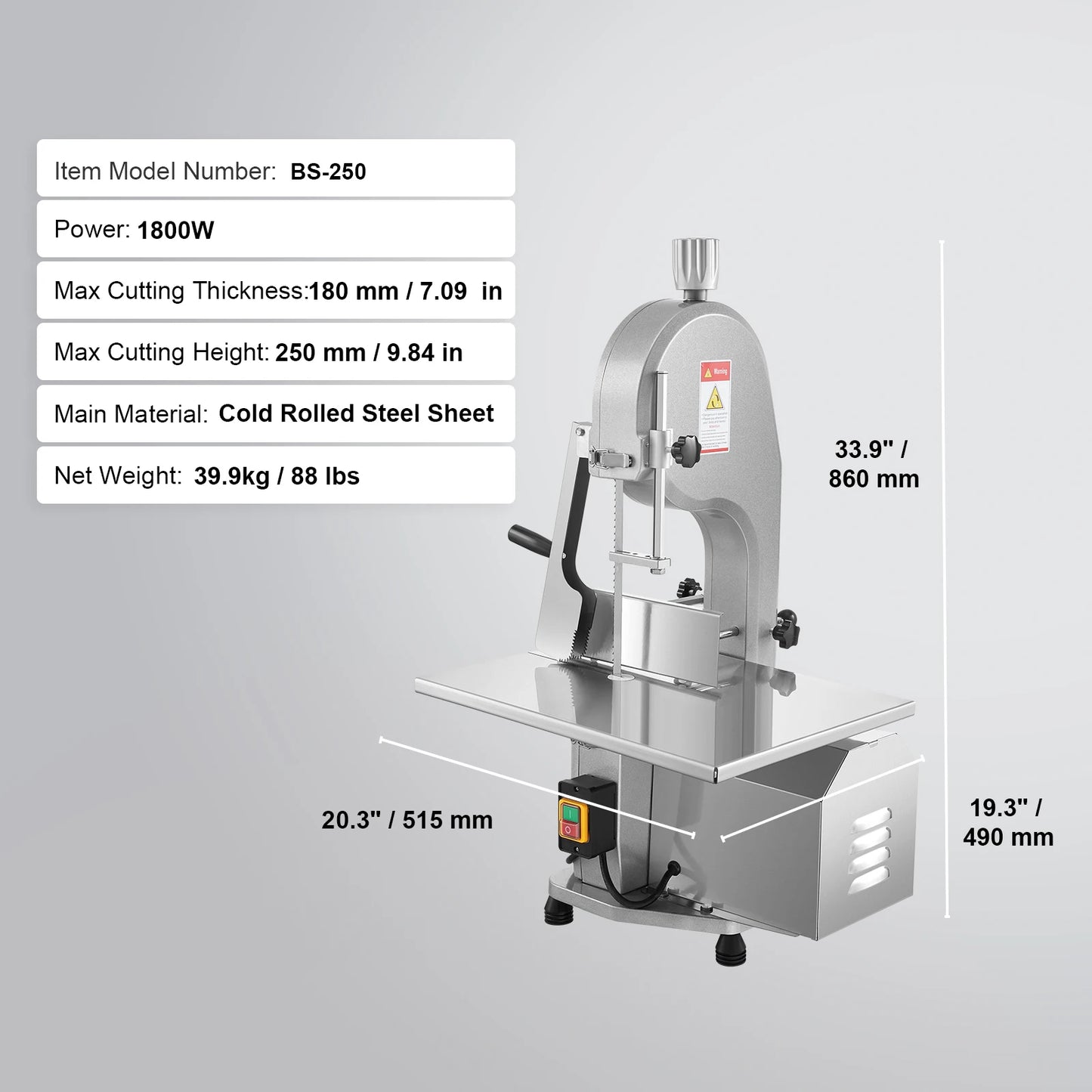 SucceBuy Commercial Electric Meat Bandsaw 650W 1800W Stainless Steel Countertop Bone Sawing Machine Frozen Fish Cutter for Pork