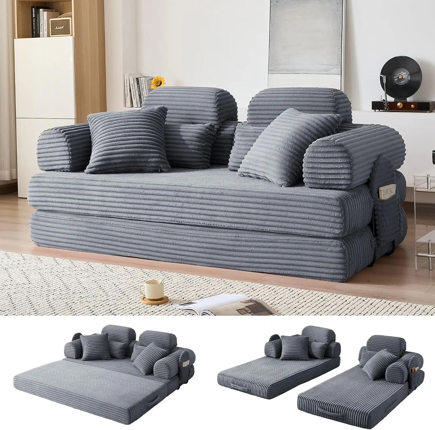 78.8-Inch Convertible Futon Sofa Bed with High Back