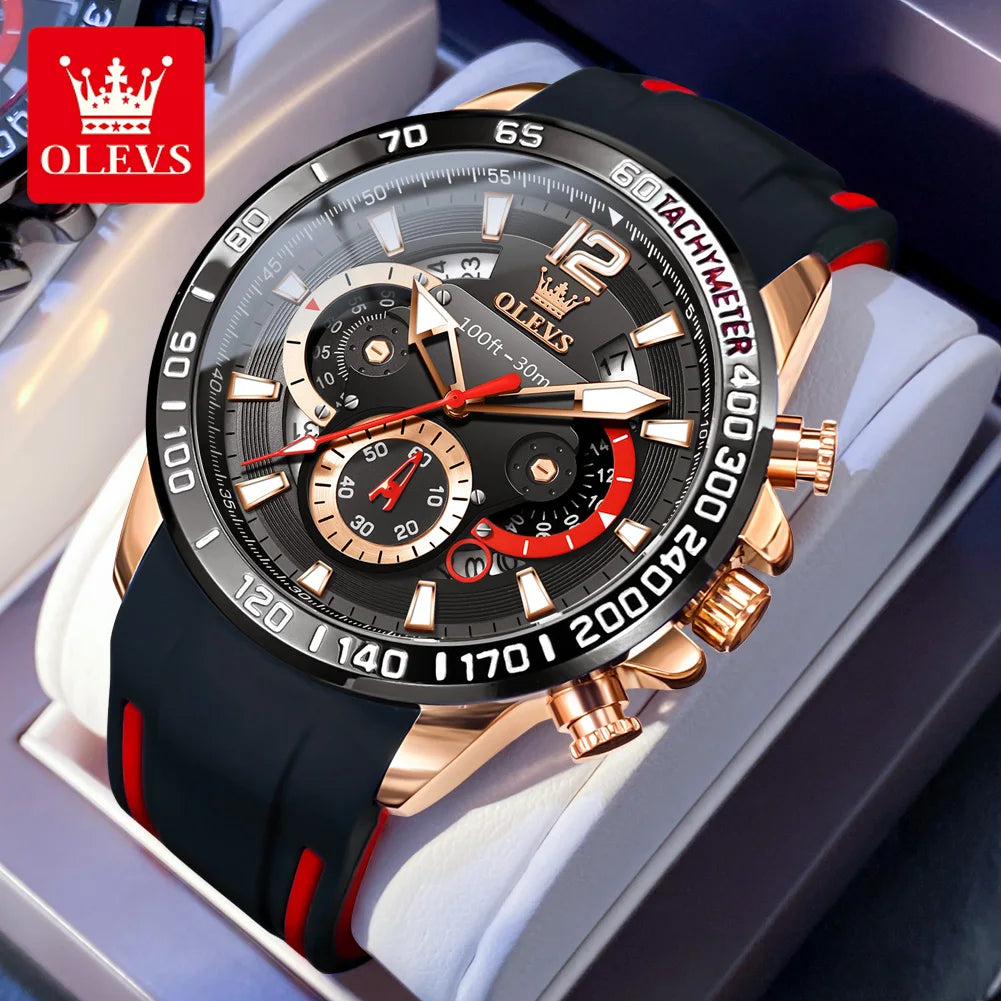 Men’s Luxury Quartz Chronograph Watch – Silicone Strap Sports Design