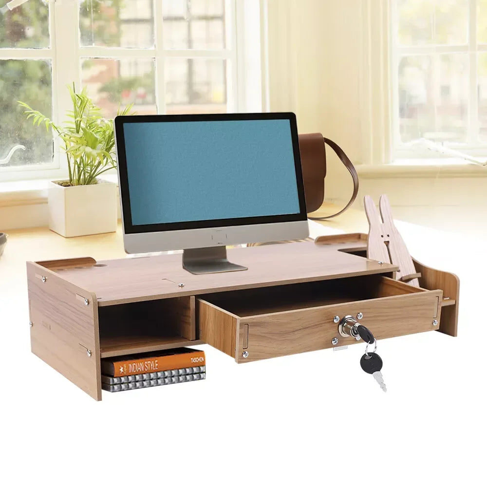 Wooden Monitor Riser Stand with Storage Drawer, Computer Monitor & Laptop Stand, Desktop Organizer for Home Office